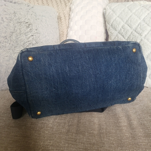 PRADA CANAPA AVIO DENIM LARGE SIZE TOTE, WITH STRAP... AUTHENTIC W/CARD... - Picture 7 of 16